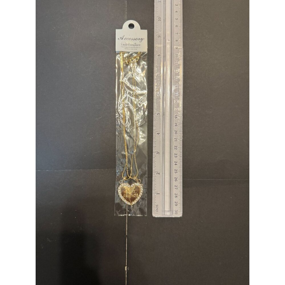 Best Friends Gold Heart Necklaces With Rhinestone Trim - 12 Pack - Lead Comp